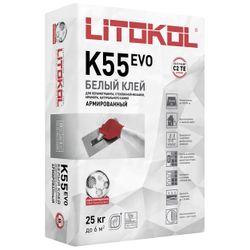 Плиточный клей цементный LITOKOL Litoplus K55 белый 25 кг, крупный план