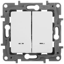 Выключатель 2-клавишный Legrand Etika 672204 белый, картинка