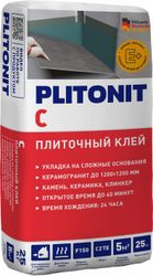 Плиточный клей цементный PLITONIT С морозостойкий устойчивый к сползанию C2TE 25 кг, изображение