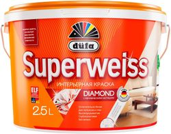 Краска интерьерная dufa Superweiss глубоко-матовая ослепительно-белая 2,5 л, вид