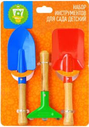 Набор детских инструментов GARDEN SHOW лопата, совок, грабли 22х19х3 см, изображение