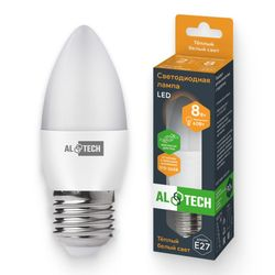 Лампочка светодиодная ALTECH LED 8Вт 3000К 760Лм E27 Свеча, крупный план