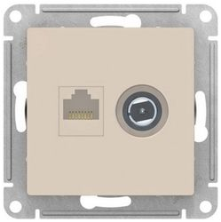 Розетка TV-RJ45 2 поста Schneider Electric Atlas Design бежевый, изображение