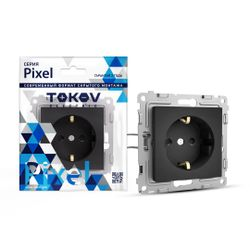 Розетка электрическая TOKOV ELECTRIC PIXEL 1792327 карбон, изображение