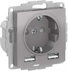 Розетка электрическая, USB 1 пост Schneider Electric Atlas Design алюминий, картинка