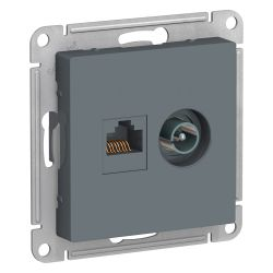 Розетка TV-RJ45 2 поста Systeme Electric Atlas Design грифель, крупный план