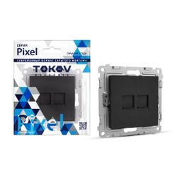 Розетка RJ-45 2 поста TOKOV ELECTRIC PIXEL карбон, детальное фото