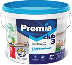 Краска интерьерная для стен и потолков PREMIA CLUB 3 белая база А ведро 9 л, фото