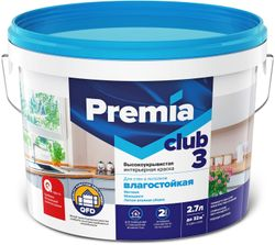Краска интерьерная для стен и потолков PREMIA CLUB 3 белая база А ведро 2,7 л, детальное фото