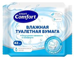 Влажная туалетная бумага биоразлагаемая COMFORT SMART гигиена 42 шт, фотография
