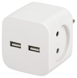 Разветвитель электрический ЭРА SP-2-USB-W на 2 розетки 220V + 2xUSB 2400mA, фото