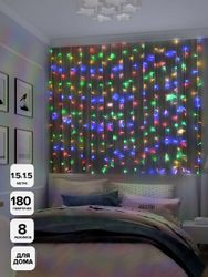 Гирлянда внутренняя занавес SH LIGHTS 180 LED многоцветный 1,5 м, изображение
