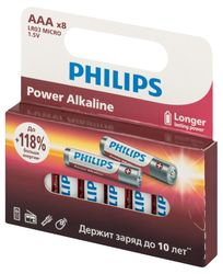 Батарейки Philips Power ААА алкалиновые 1,5v 8 шт LR03-8BL, крупный план
