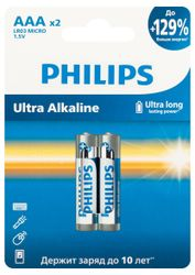 Батарейки Philips Ultra ААА алкалиновые 1,5v 2 шт LR03-2BL, детальное фото
