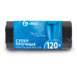 Мешок для мусора ПНД в рулоне 120 л 65x105 17 мкр. Grass черный 15 шт, фотография