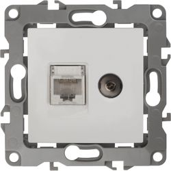 Розетка TV-RJ45 1 пост ЭРА Эра12 белый, крупный план