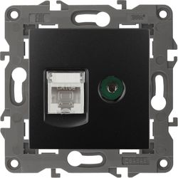 Розетка TV-RJ45 1 пост ЭРА Elegance антрацит, изображение