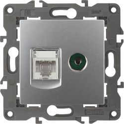 Розетка TV-RJ45 1 пост ЭРА Elegance алюминий, картинка