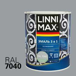 Эмаль LINNIMAX алкидно-уретановая по ржавчине 3 в 1 серая 0,75л, детальное фото