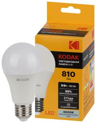 Светодиодная лампа Kodak LED KODAK E27 9W 840 A60 груша нейтральный белый свет, фото