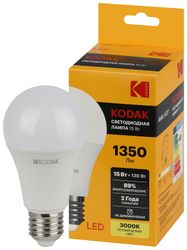 Светодиодная лампа Kodak LED KODAK E27 15W 830 A60 груша теплый белый свет, вид