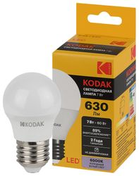 Светодиодная лампа Kodak LED KODAK E27 7W 865 P45 шар холодный дневной свет, фотография