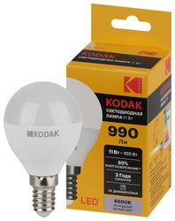 Светодиодная лампа Kodak LED KODAK E14 11W 865 P45 шар холодный дневной свет, вид