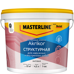 Краска фасадная Masterline by Marshall Akrikor структурная матовая BW 4,5 л, картинка