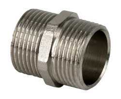 Ниппель, латунь, наружная резьба 3/8", никель, RTP, крупный план
