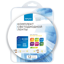 Комплект светодиодной ленты Apeyron Electrics 12В 4.8Вт/м IP20 2.5м теплый белый, фото