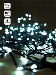 Электрогирлянда Нить 100 белых LED, 10м, 8 режимов, IP44, изображение