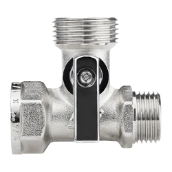 Кран шаровой трёхпроходной MPF D 1/2" х 3/4" х 1/2" латунь никель, изображение