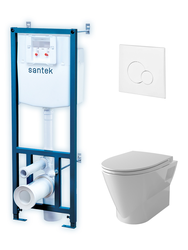 Чаша подвесная SANTEK безободковая ПЭК Скай + инсталляция + сиденье мягкое закрыва, фото