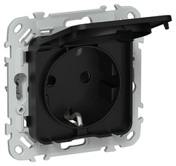 Розетка IEK Flite с з/к/ш кр б/к 16А IP44 РСшкр11-1-44-ФлЧ чер., изображение