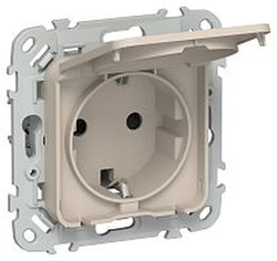 Розетка IEK Flite с з/к/ш кр б/к 16А IP44 РСшкр11-1-44-ФлЛ льн., фото