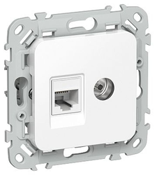 Розетка IEK Flite 2-я RJ45/TV кат.5Е UTP РКТВ5е-2-0-ФлБ бел., изображение