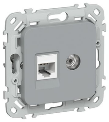 Розетка IEK Flite 2-я RJ45/TV кат.5Е UTP РКТВ5е-2-0-ФлС сер., детальное фото