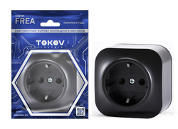 Розетка TOKOV ELECTRIC 1-м ОП Frea 16А IP20 250В с заземл. АБС-пластик карбон TKE-F, крупный план