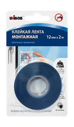 Лента монтажная UNIBOB двухсторонняя 12ммх2м, 1000 мкм, кристально-прозрачная, детальное фото