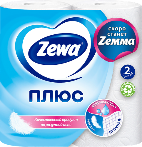 Бумага туалетная ZEWA Plus 2-слоя белая, 4шт, картинка