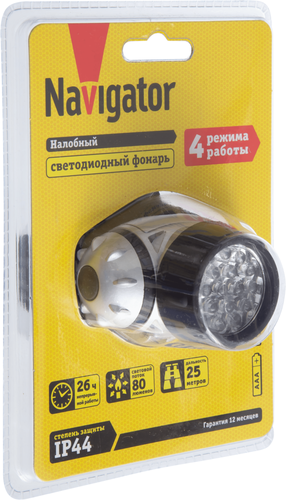 Фонарь налобный NAVIGATOR NPT-H05-3AAA, 19 светодиодов, 4 режима, крупный план