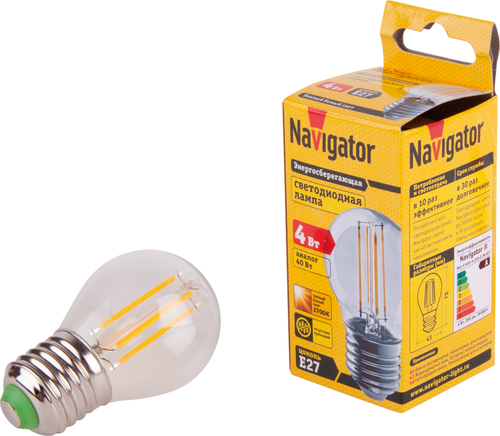 Лампа светодиодная NAVIGATOR Filament шарик, 4Вт, E27, картинка