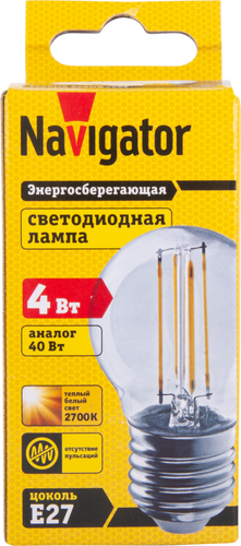 Лампа светодиодная NAVIGATOR Filament шарик, 4Вт, E27, детальное фото