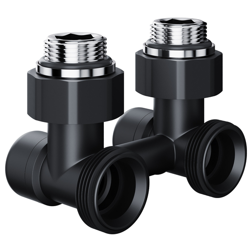 Узел нижнего подключения ROYAL THERMO Design угловой 1/2"х3/4" EK (черный), вид