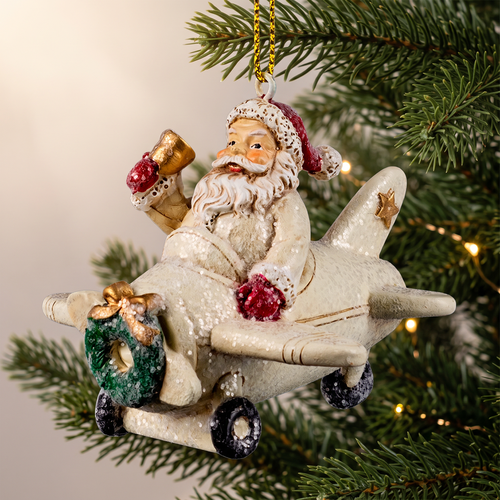 Украшение новогоднее ERICHKRAUSE DECOR Санта на самолете 7,5см, подвесное, Арт. 59021, изображение