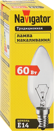 Лампа накаливания NAVIGATOR 60Вт Е14, прозрачная, свеча, фото