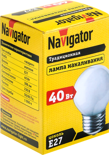 Лампа накаливания NAVIGATOR 40Вт Е27, матовая, шар, фотография