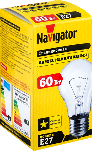 Лампа накаливания NAVIGATOR 60Вт Е27, прозрачная, груша, картинка