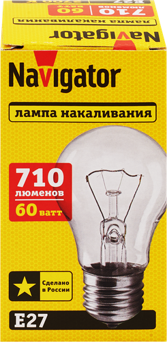 Лампа накаливания NAVIGATOR 60Вт Е27, прозрачная, груша, фото