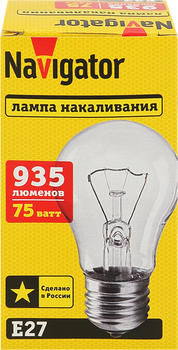 Лампа накаливания NAVIGATOR 75Вт Е27, прозрачная, груша, картинка